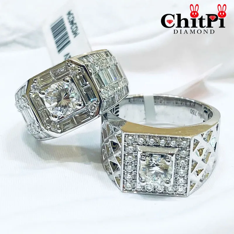 Nhẫn Nam kim cương phom vuông cao cấp